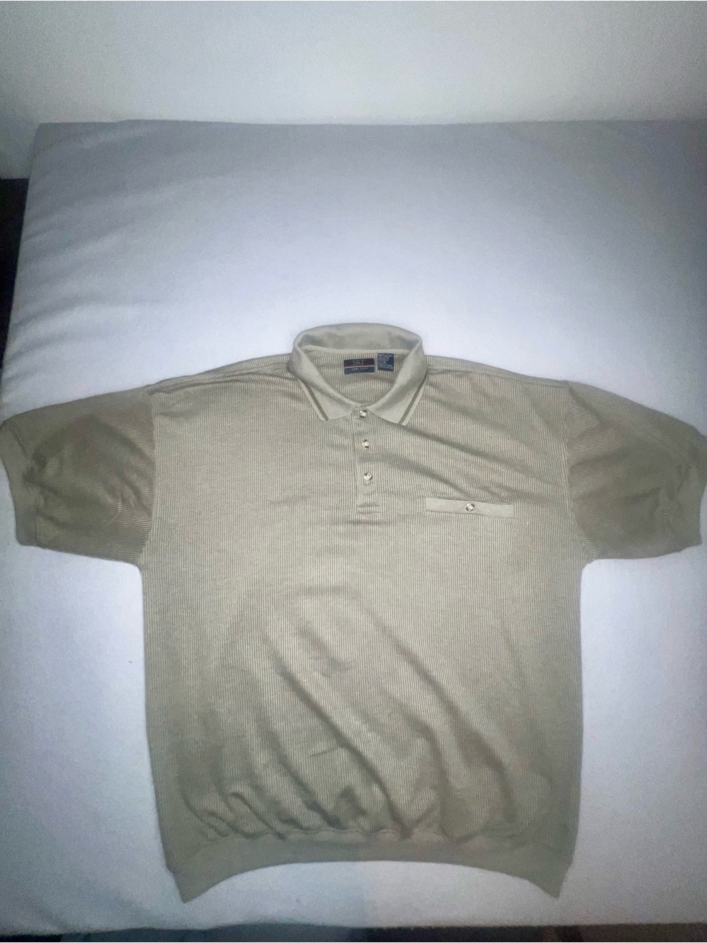 Vintage SRT Easy Care Mens XL Gray Waffle Knit Short Sleeve Polo Shirt Pocket